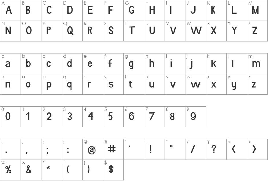 Boring Boron font character map preview