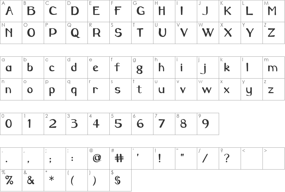 Boroway font character map preview