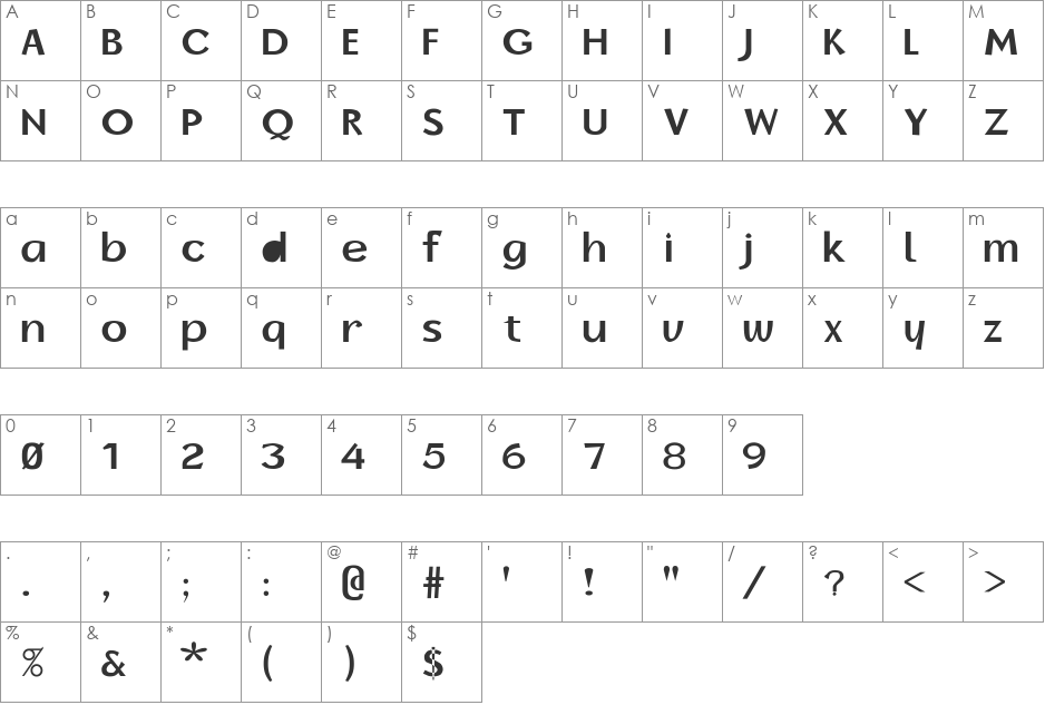BorzoiReaderBol font character map preview