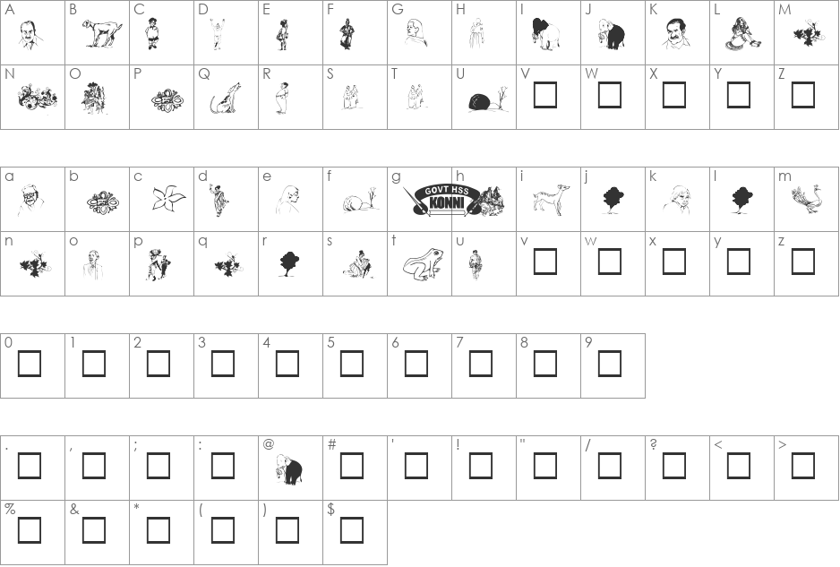 Bose_P font character map preview