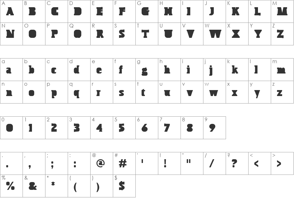 Bosko font character map preview