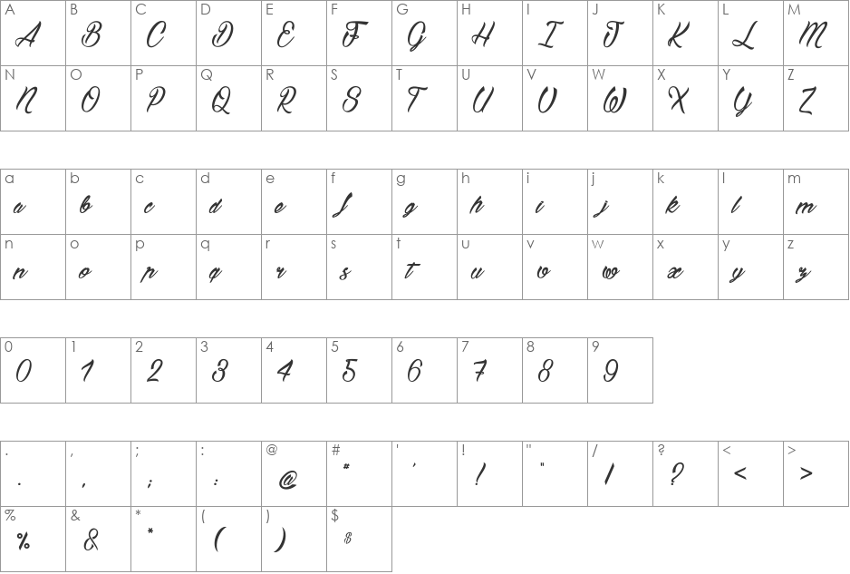 Bostella? font character map preview