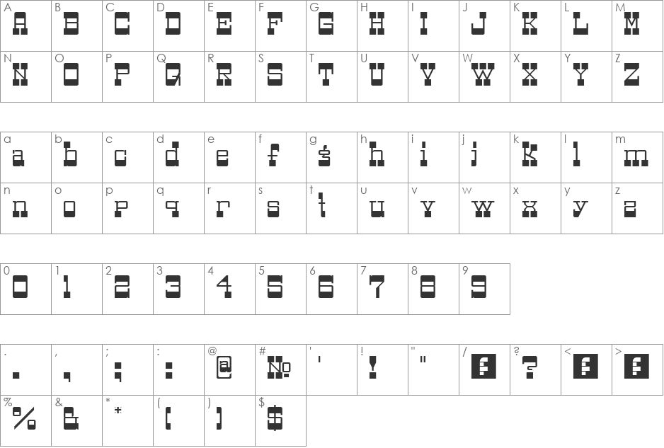 Bottoms font character map preview