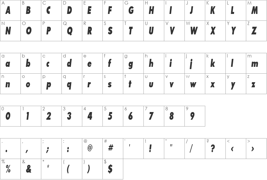 Bougan BlackCondensed SSi font character map preview
