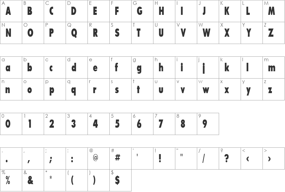 BouganBlackCondSSi font character map preview