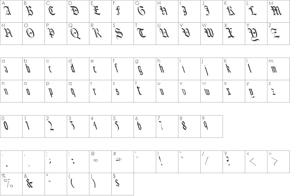 Bounce font character map preview