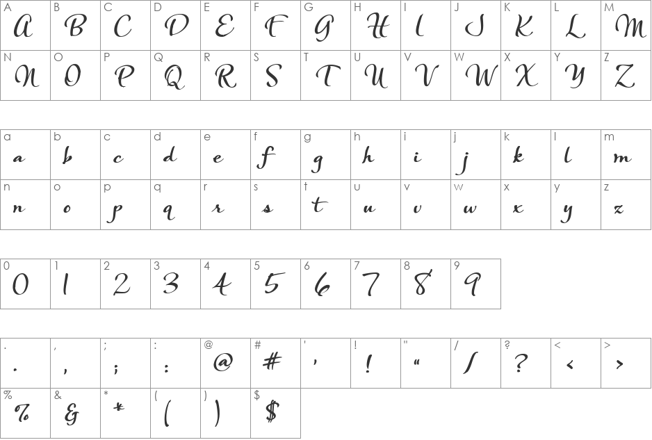 Bountiful Bold font character map preview