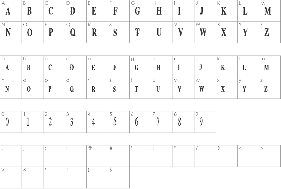 Boutique font character map preview