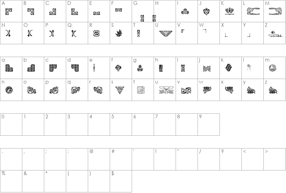 BOUTON Nouveau Ornaments II font character map preview