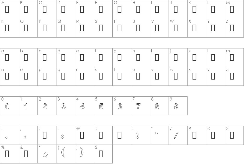 Boutros Ads Outline font character map preview