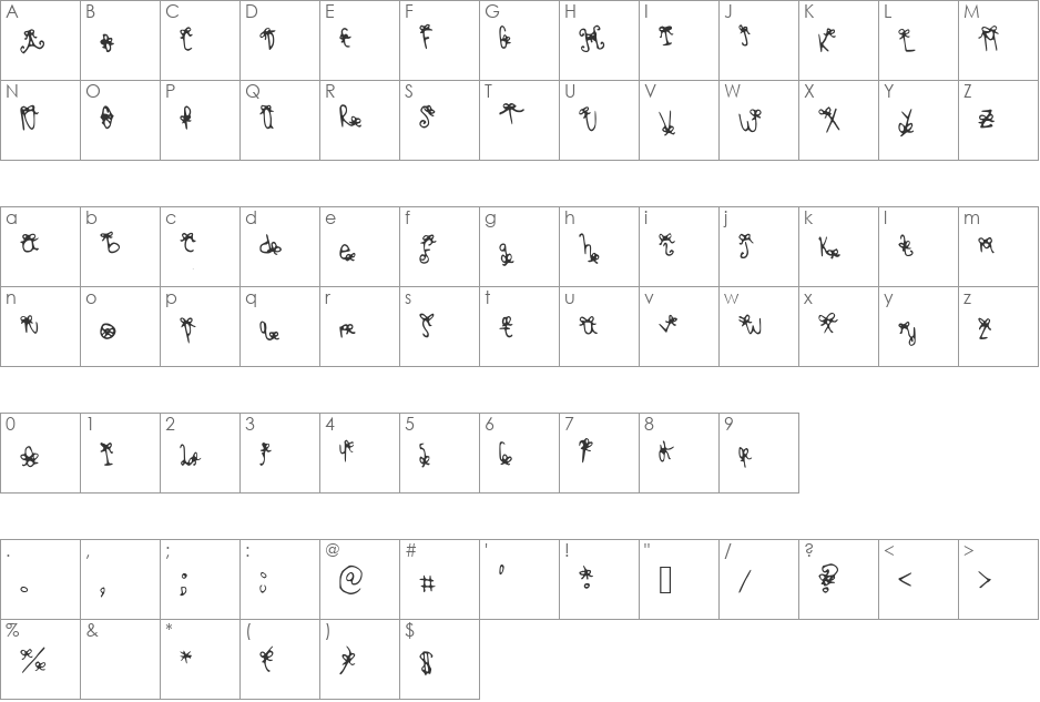 BowBowBlackSheep font character map preview