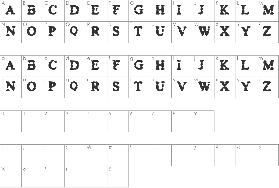 Bowel Trouble font character map preview