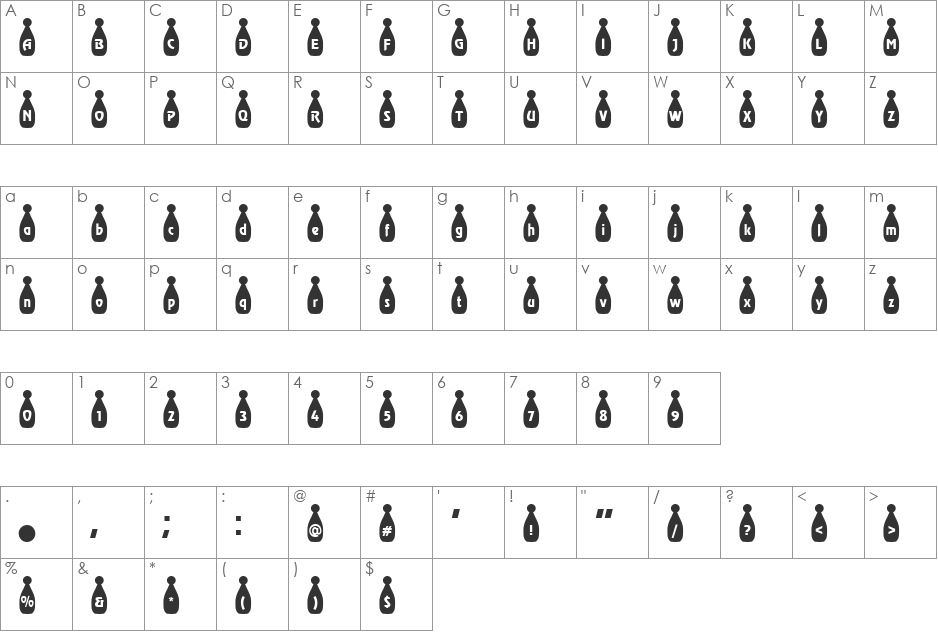 BowlingBlack Becker font character map preview