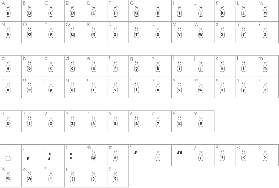 BowlingWhite Becker font character map preview