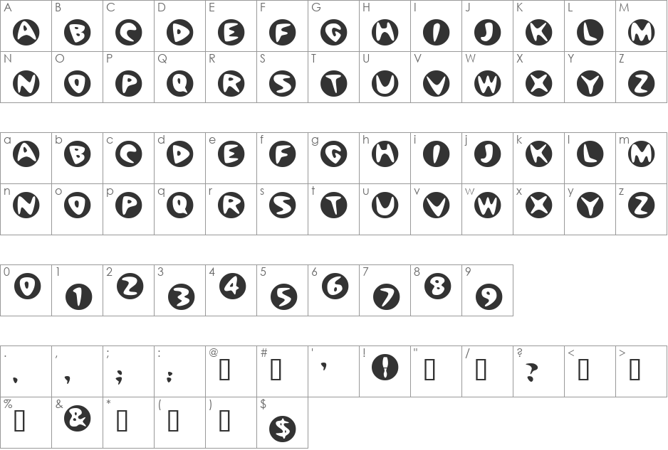 BowlORama font character map preview