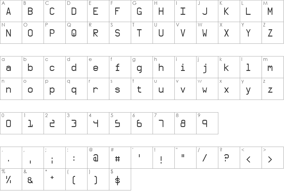 Bowman font character map preview