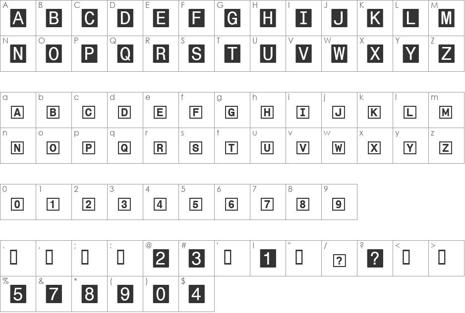 Boxed In font character map preview