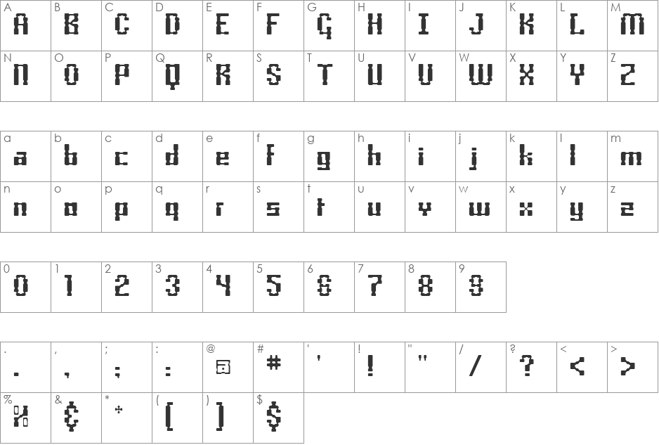 BoxonoxoLight font character map preview