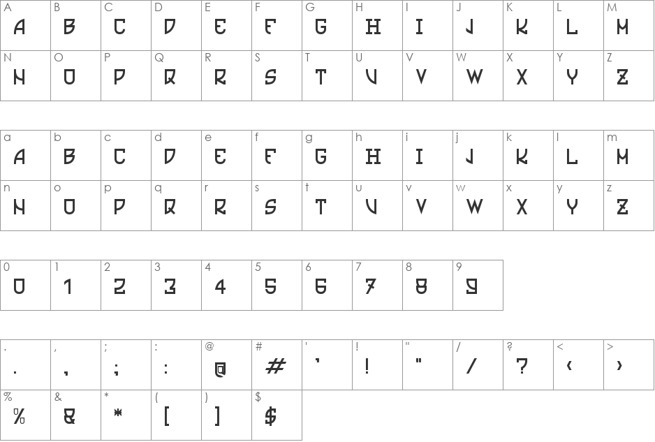 BOYS PARMA 1977 new font character map preview