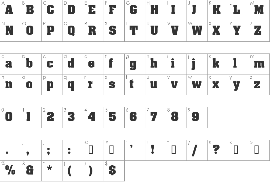 Aardvark font character map preview