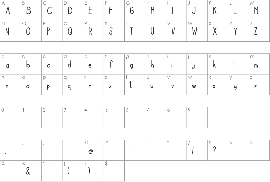 Boziene font character map preview