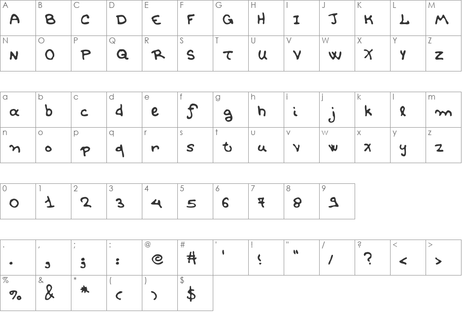 BPchildFatty font character map preview