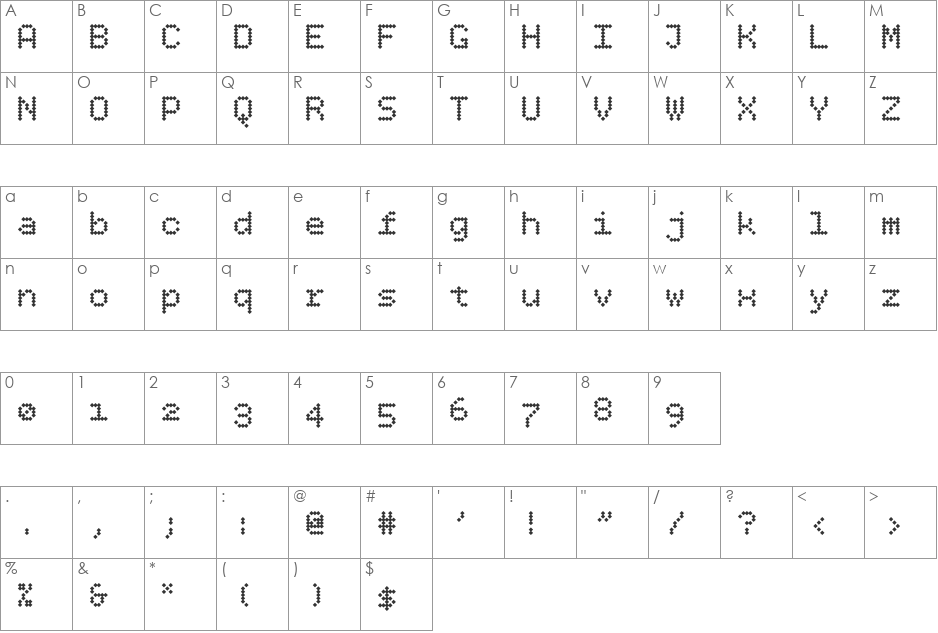 BPdotsDiamond font character map preview