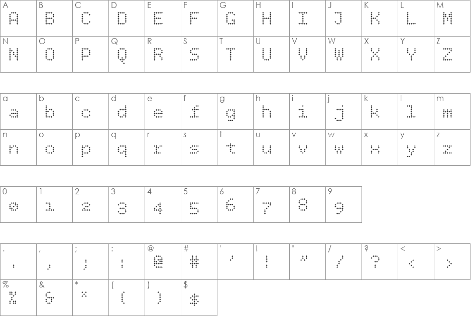 BPdotsDiamond font character map preview