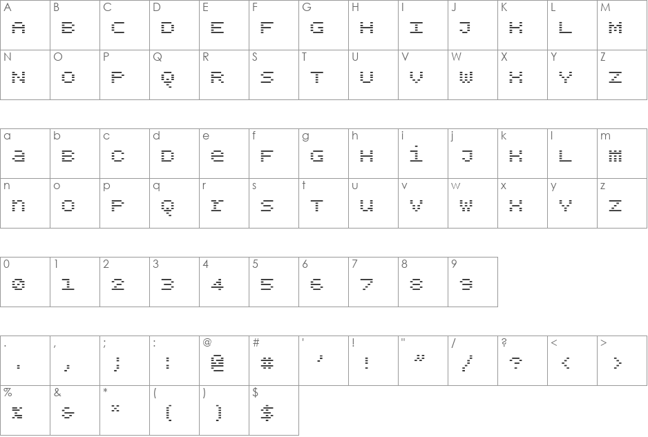 BPdotsUnicaseMinus font character map preview