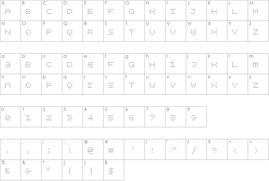 BPdotsUnicaseMinus font character map preview