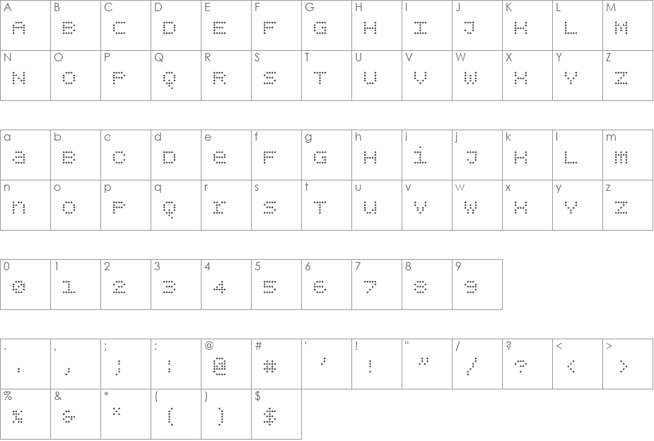 BPdotsUnicasePlus font character map preview