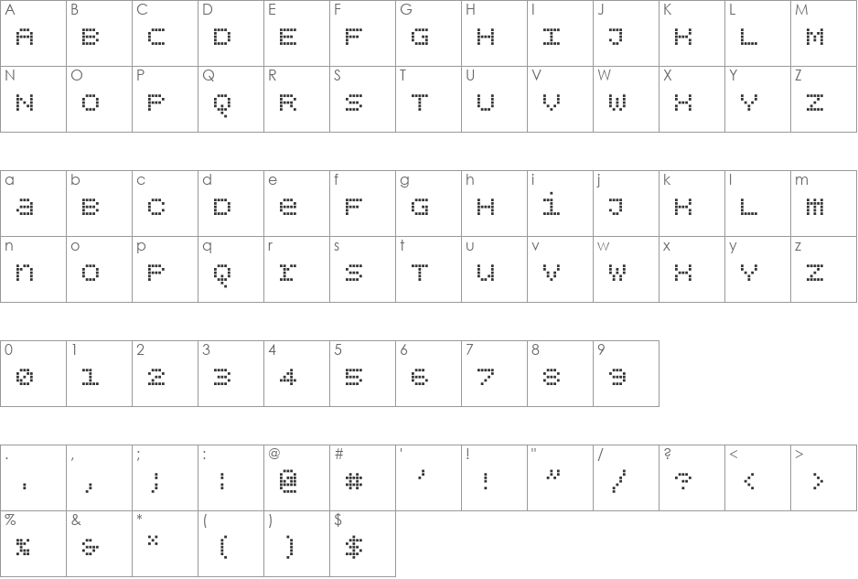 BPdotsUnicaseSquare font character map preview