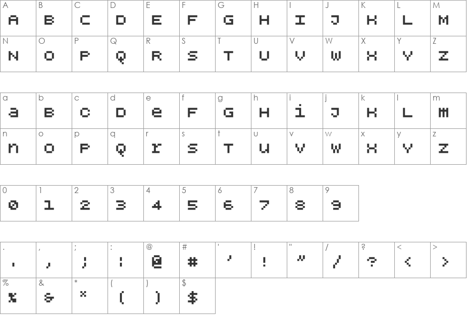 BPdotsUnicaseSquare font character map preview