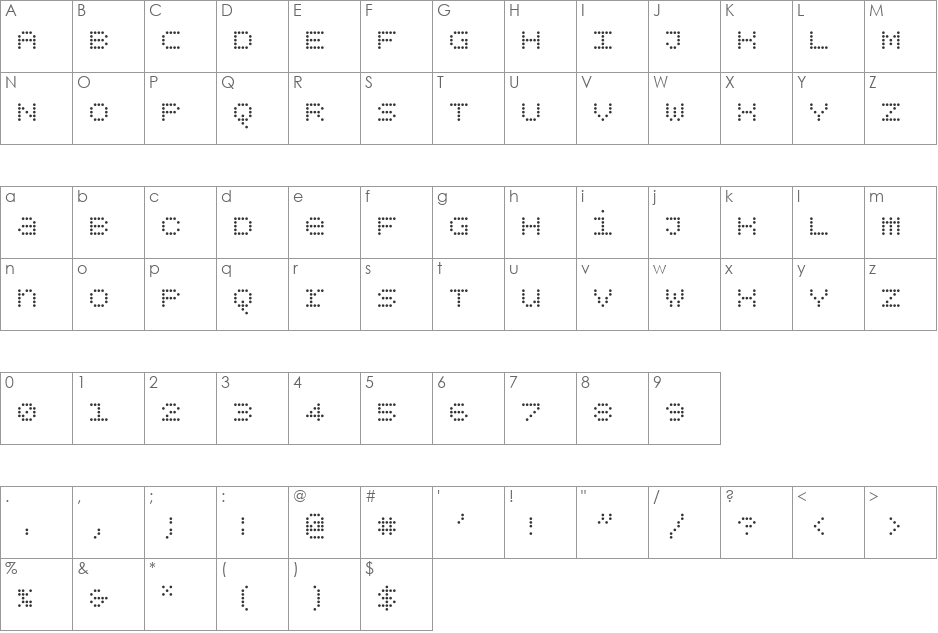 BPdotsUnicaseVertical font character map preview