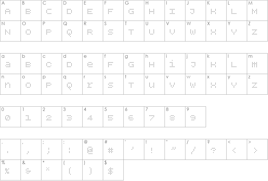 BPdotsUnicaseVertical font character map preview