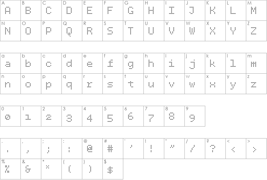 BPdotsVertical font character map preview