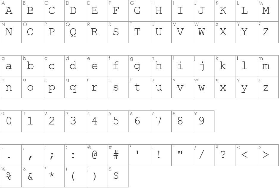 BPG Courier NewU font character map preview