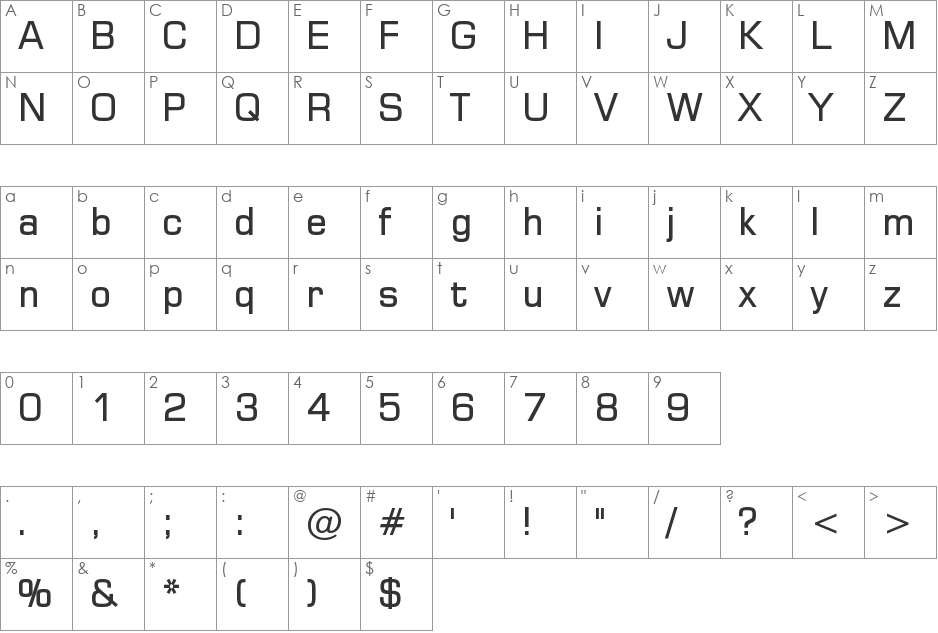 BPG ExtraSquare font character map preview