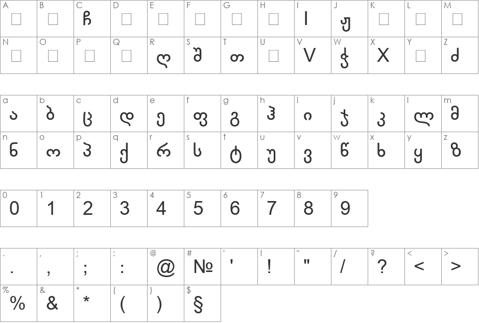 BPG Glaho Mix font character map preview