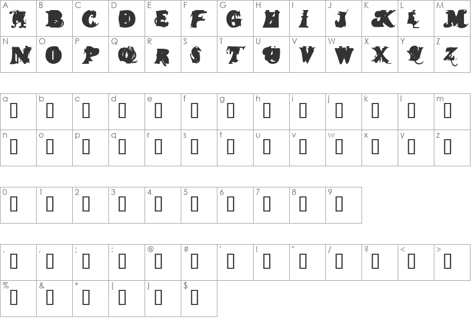 Again and Again font character map preview