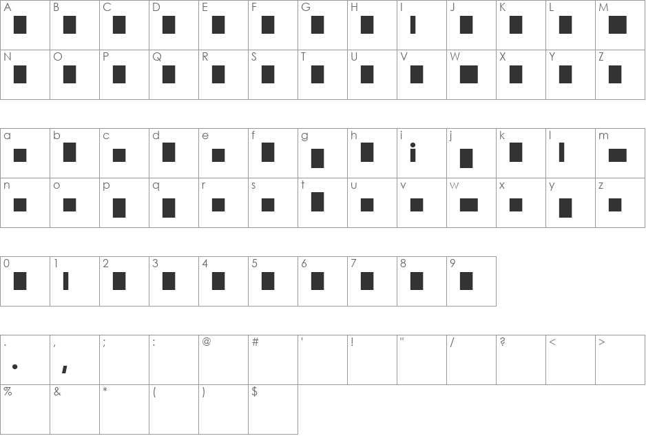 BPletterSquares font character map preview