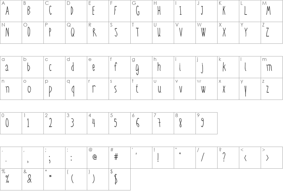 BPtall font character map preview