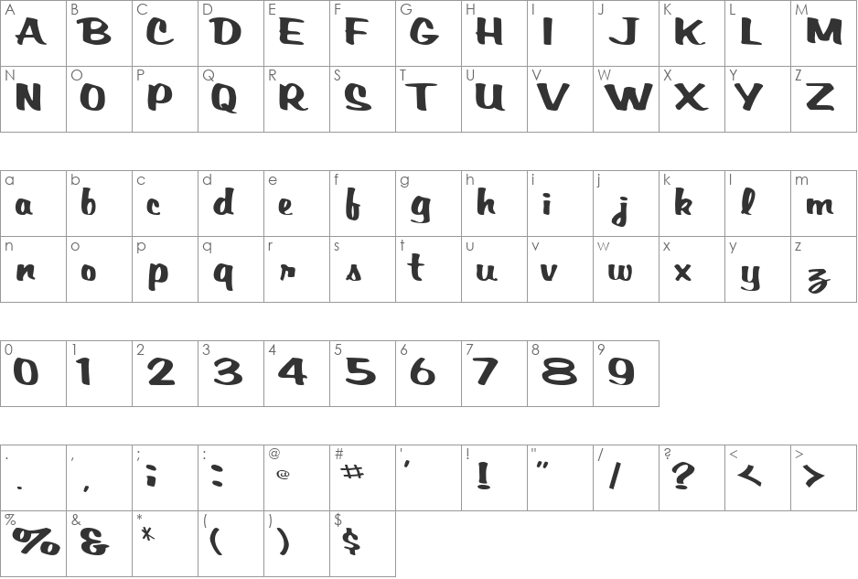 BrackenScriptSSK font character map preview