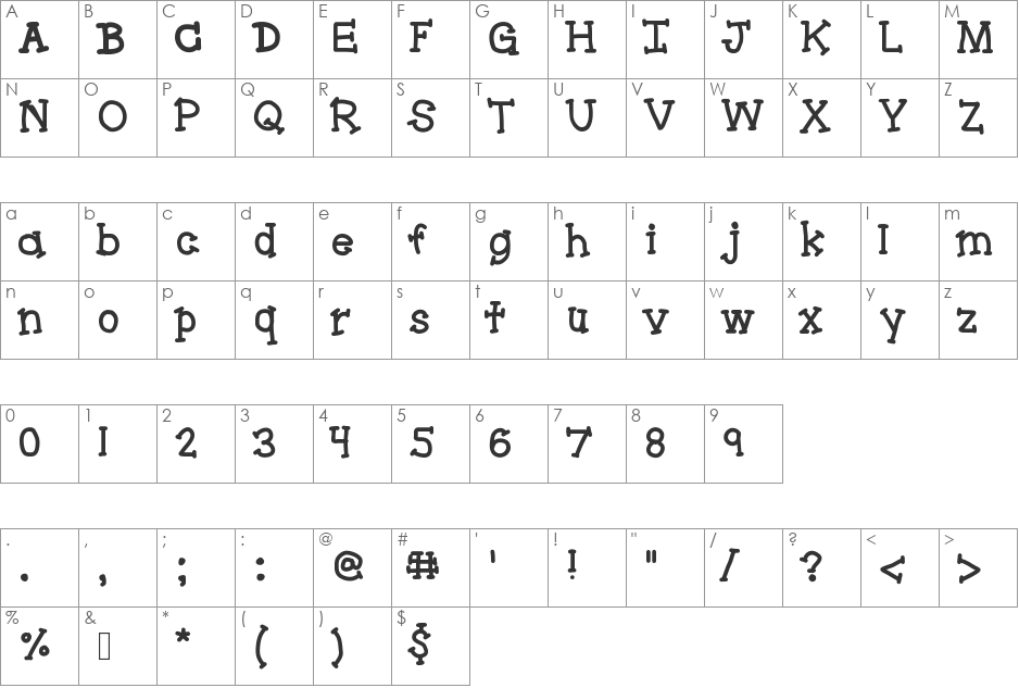 Bracketeer font character map preview