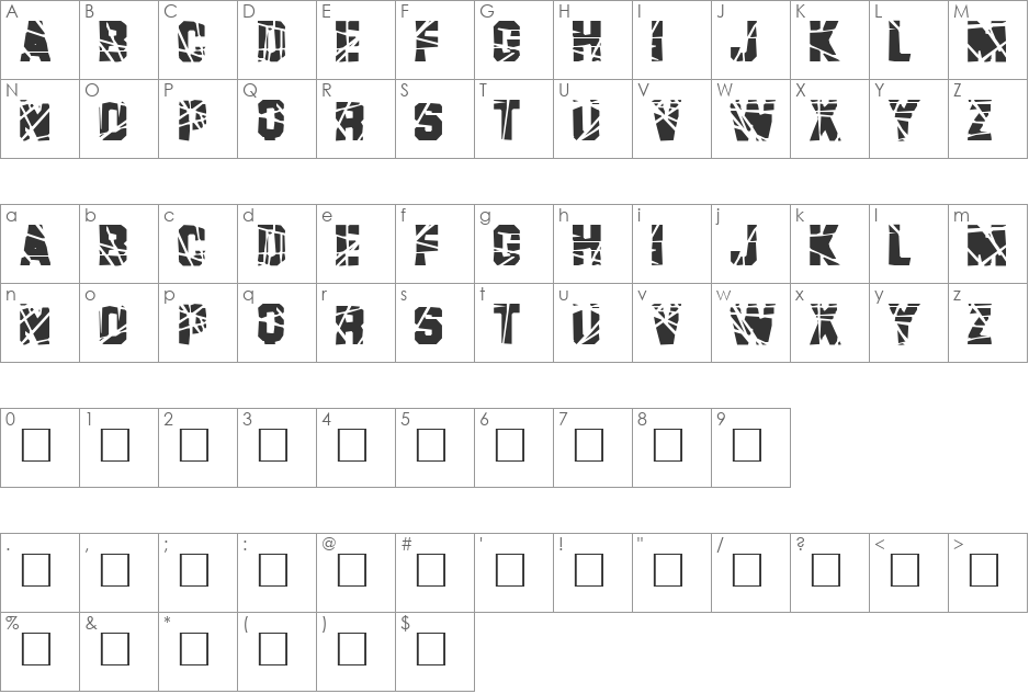 Brad font character map preview