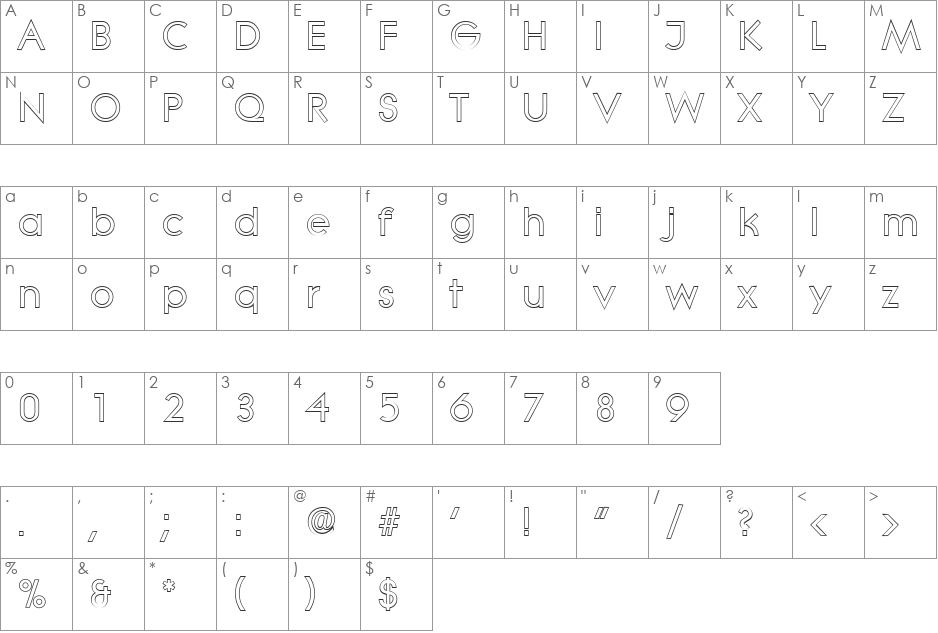 BradBeckerOutline font character map preview