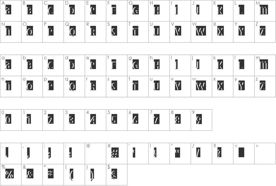 BradburysShadowPaseo font character map preview