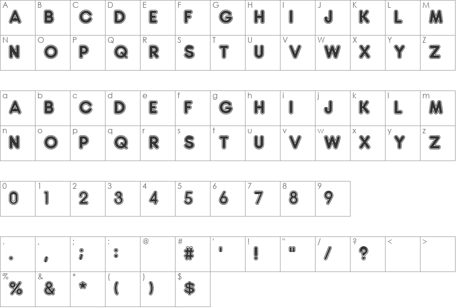 Bradlies font character map preview