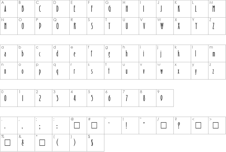 Bradshaw font character map preview