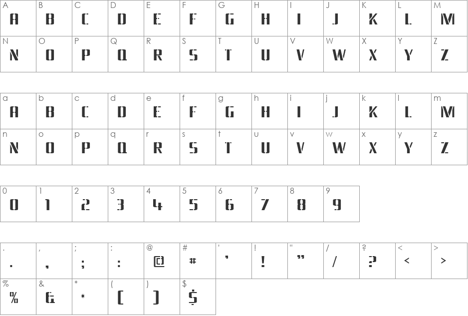 Braeside font character map preview